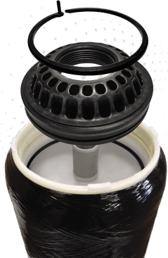 Top view of the WaterCare ONE cartridge filter tank with the cap removed