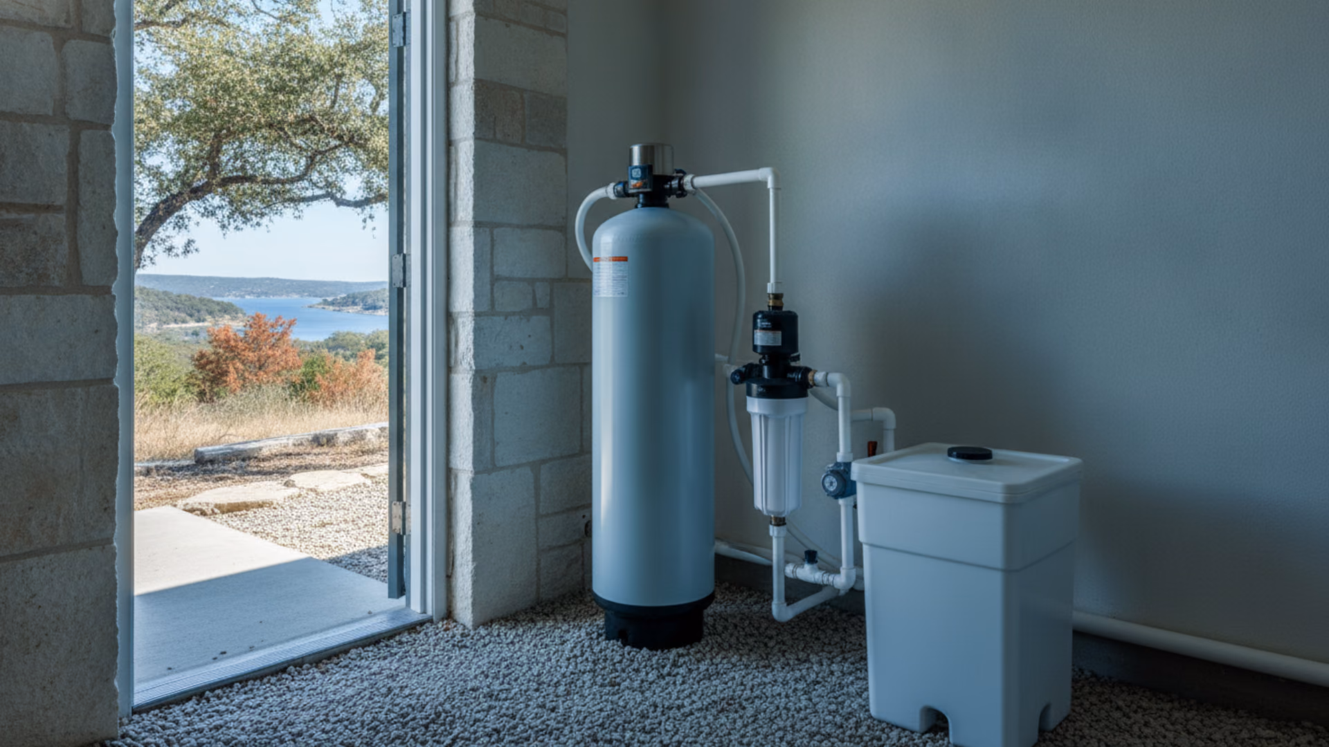 Air-injection iron filter tank and sediment prefilter in a clean well house