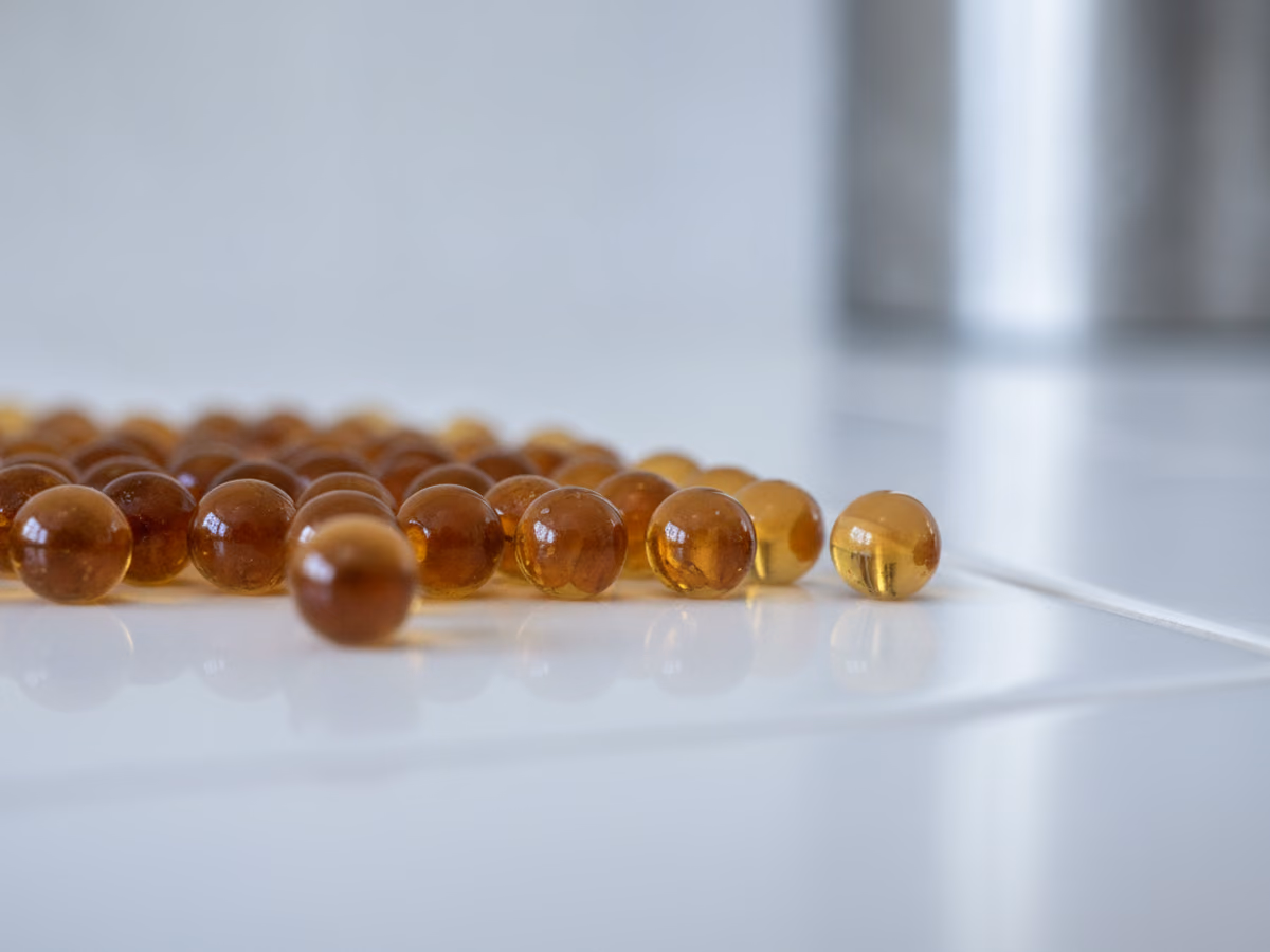 Macro of amber ion-exchange resin beads